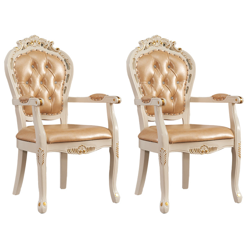 Chaise de salle à manger rembourrée victorienne Chaise de salle à manger à dossier King Louis au fini mat (Ensemble de 2)