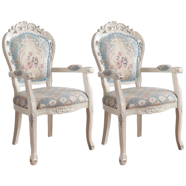 Silla de comedor de tela victoriana con respaldo King Louis y acabado mate (juego de 2)