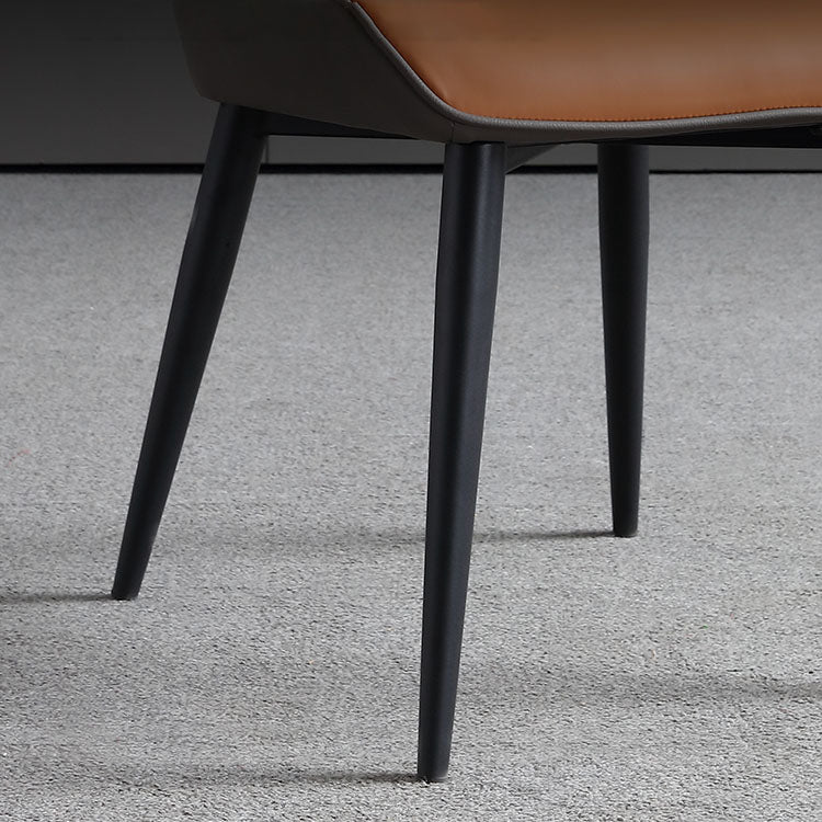 Sillas de comedor de piel sintética contemporáneas tapizadas con brazos laterales para uso doméstico