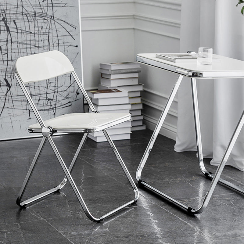 Silla de comedor plegable con respaldo abierto, silla de comedor individual sin brazos con patas de metal