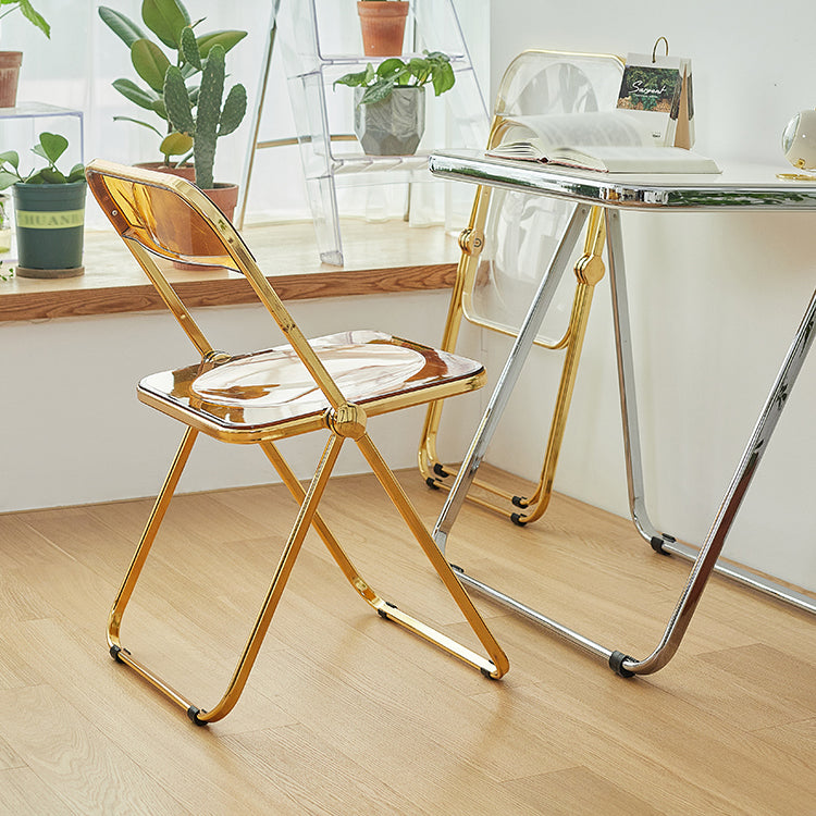 Sillas de comedor sin brazos plegables con respaldo abierto, silla lateral con patas de metal