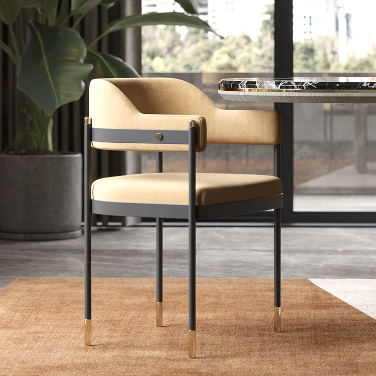 Silla de comedor tapizada de metal con respaldo abierto de estilo moderno para interiores (juego de 2)