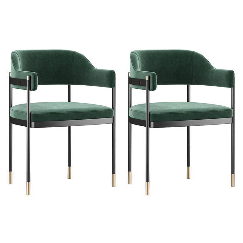 Fauteuil d'intérieur de style moderne avec accoudoirs et dossier ouvert, chaise de salle à manger rembourrée en métal (Ensemble de 2)