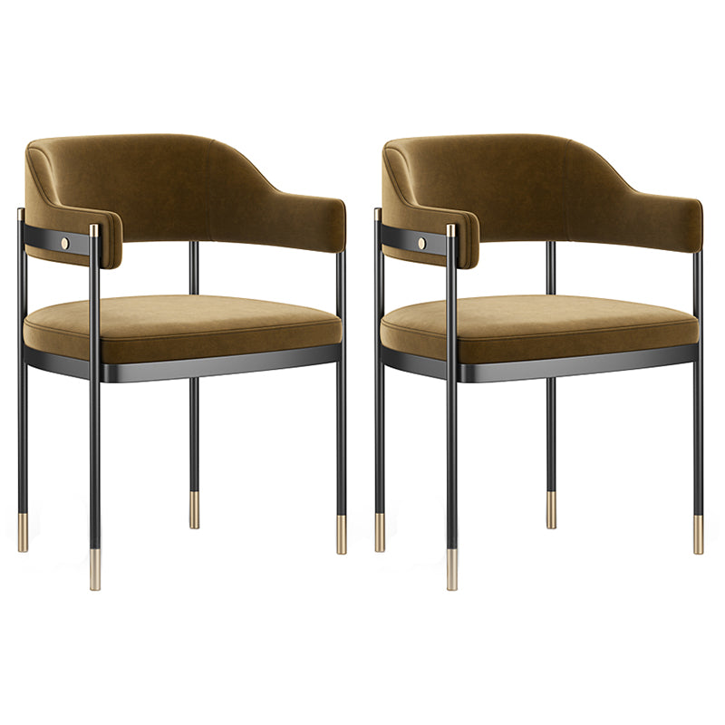 Fauteuil d'intérieur de style moderne avec accoudoirs et dossier ouvert, chaise de salle à manger rembourrée en métal (Ensemble de 2)