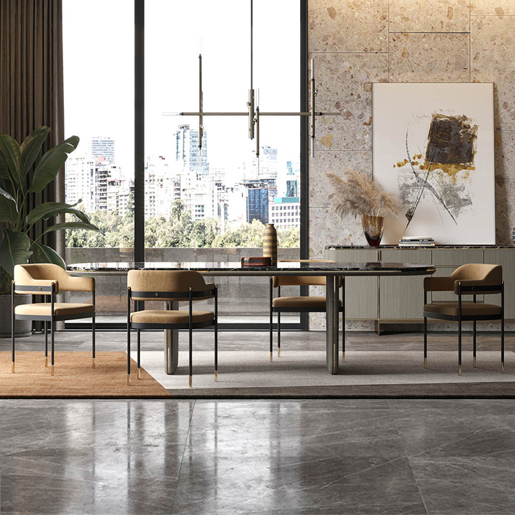 Silla de comedor tapizada de metal con respaldo abierto de estilo moderno para interiores (juego de 2)