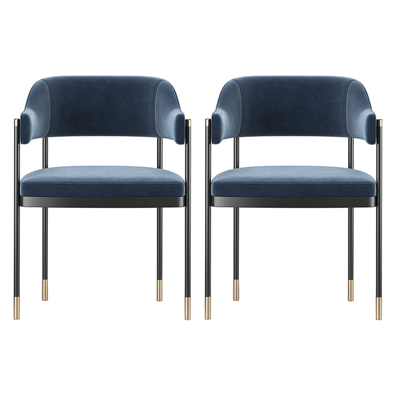 Fauteuil d'intérieur de style moderne avec accoudoirs et dossier ouvert, chaise de salle à manger rembourrée en métal (Ensemble de 2)