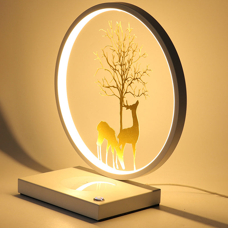Lampada da scrivania a LED circolare in metallo contemporaneo lampada da tavolo a luce singola