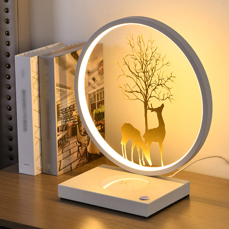Lampada da scrivania a LED circolare in metallo contemporaneo lampada da tavolo a luce singola