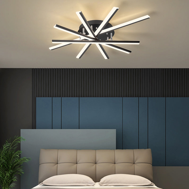 Modern Minimalist LED Ceiling Light Lacquered Iron Linear Flush Mount with Acrylic Shade
