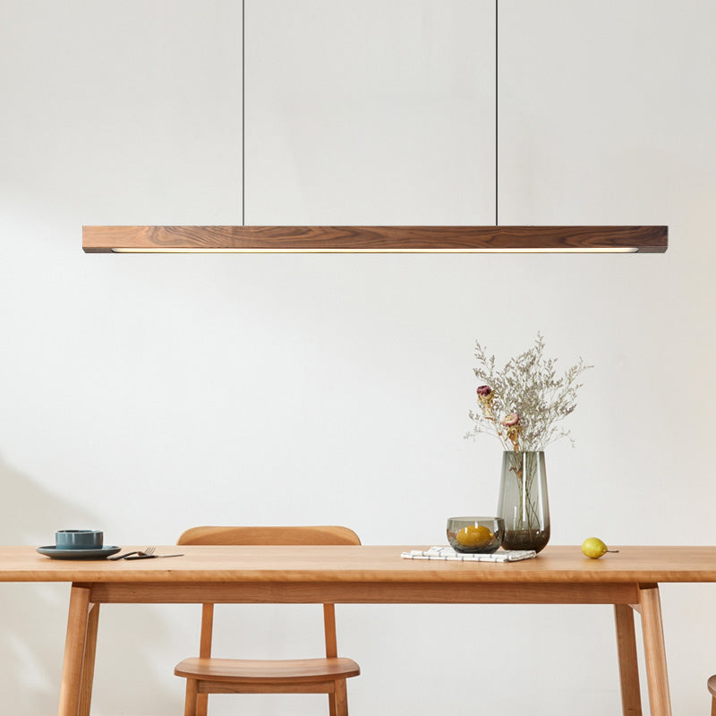 1 Light Linear Island Lighting Modernism Wood Chandelier Light Fixture for Kitchen