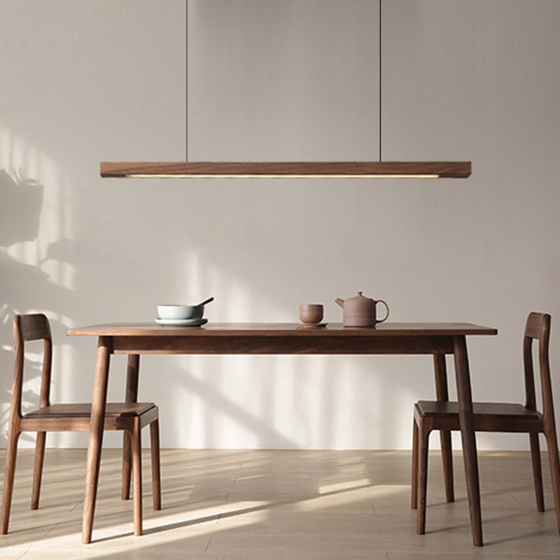 1 Light Linear Island Lighting Modernism Wood Chandelier Light Fixture for Kitchen