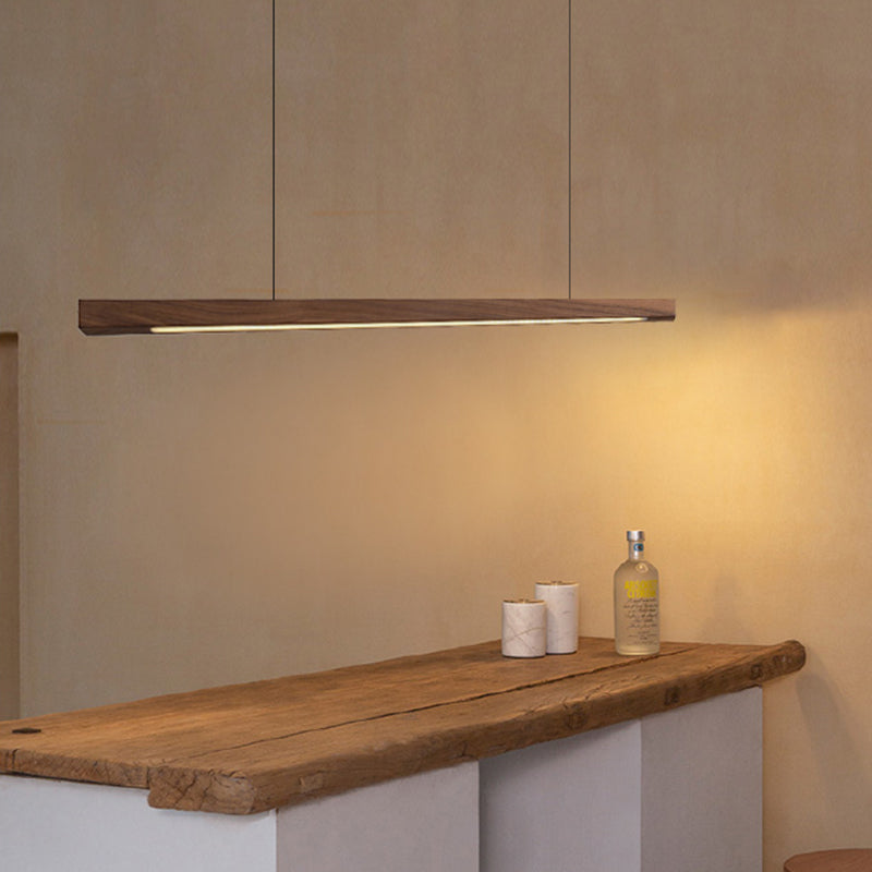 1 Light Linear Island Lighting Modernism Wood Chandelier Light Fixture for Kitchen