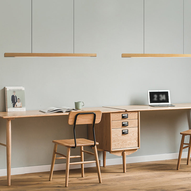 1 Light Linear Island Lighting Modernism Wood Chandelier Light Fixture for Kitchen