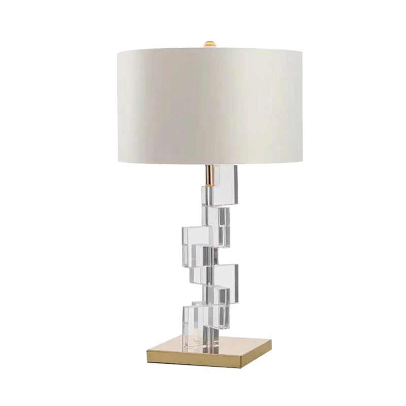 Lampe de bureau à abat-jour droit en tissu contemporain, lampe de table de nuit à 1 tête en blanc