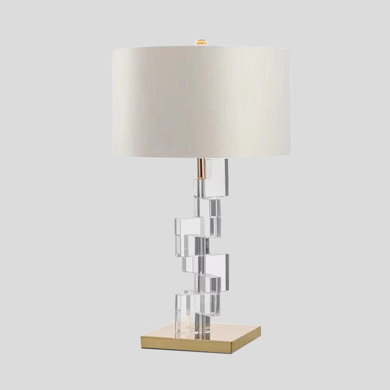 Lampe de bureau à abat-jour droit en tissu contemporain, lampe de table de nuit à 1 tête en blanc