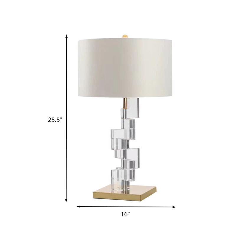 Lampe de bureau à abat-jour droit en tissu contemporain, lampe de table de nuit à 1 tête en blanc