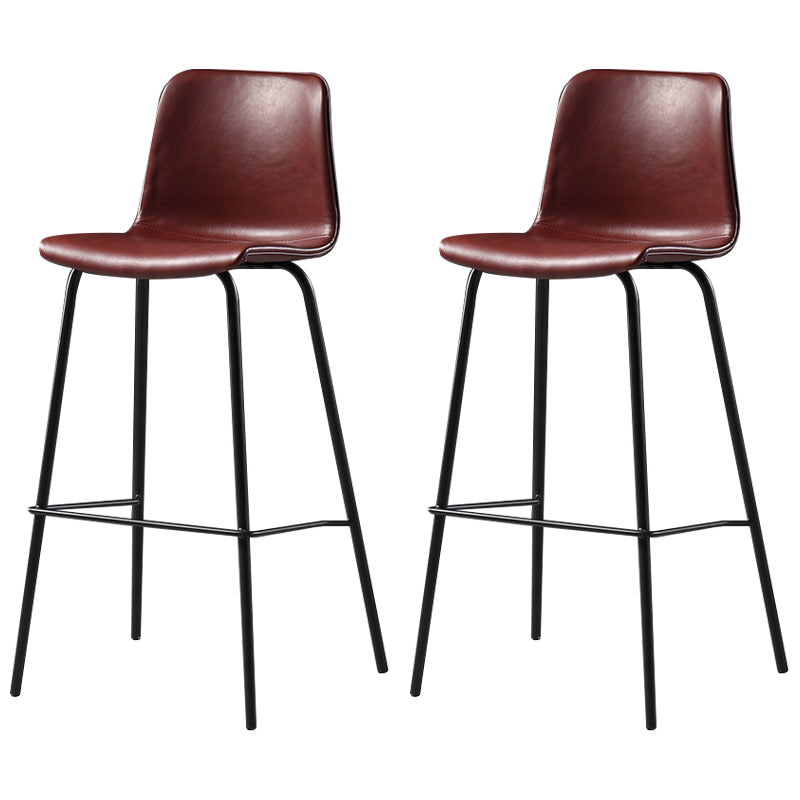 Glossy Leather Square Bar Stool Industrial Metal Stools with Back Legs