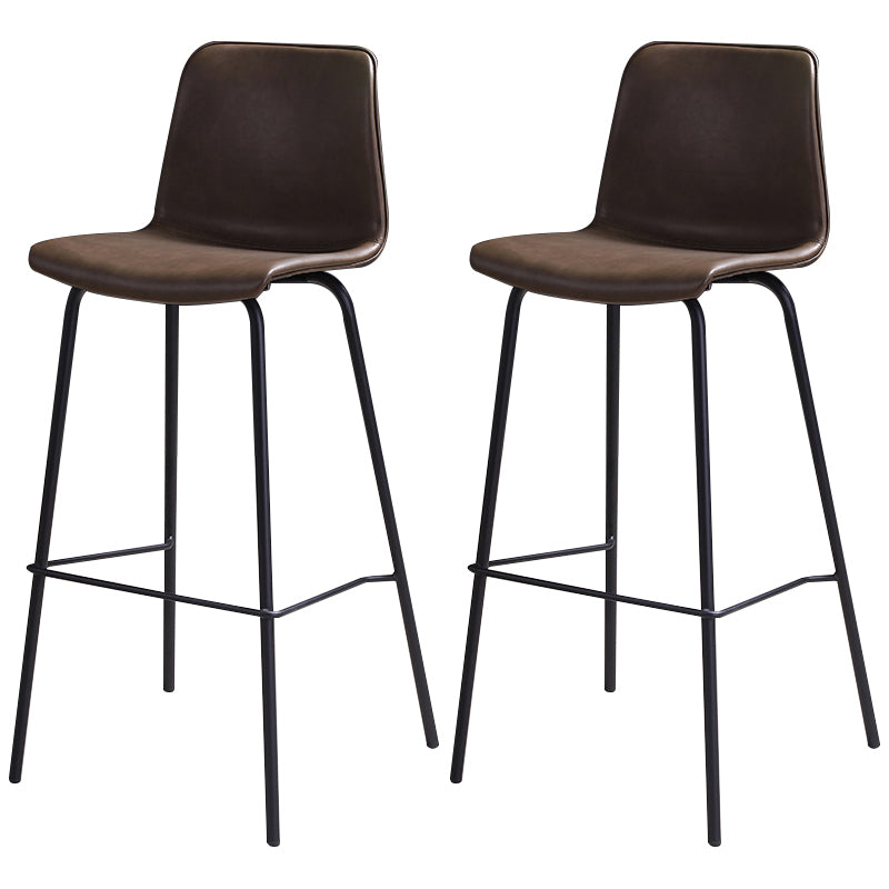 Glossy Leather Square Bar Stool Industrial Metal Stools with Back Legs