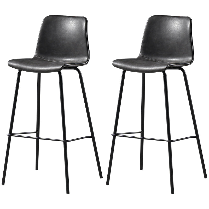 Glossy Leather Square Bar Stool Industrial Metal Stools with Back Legs