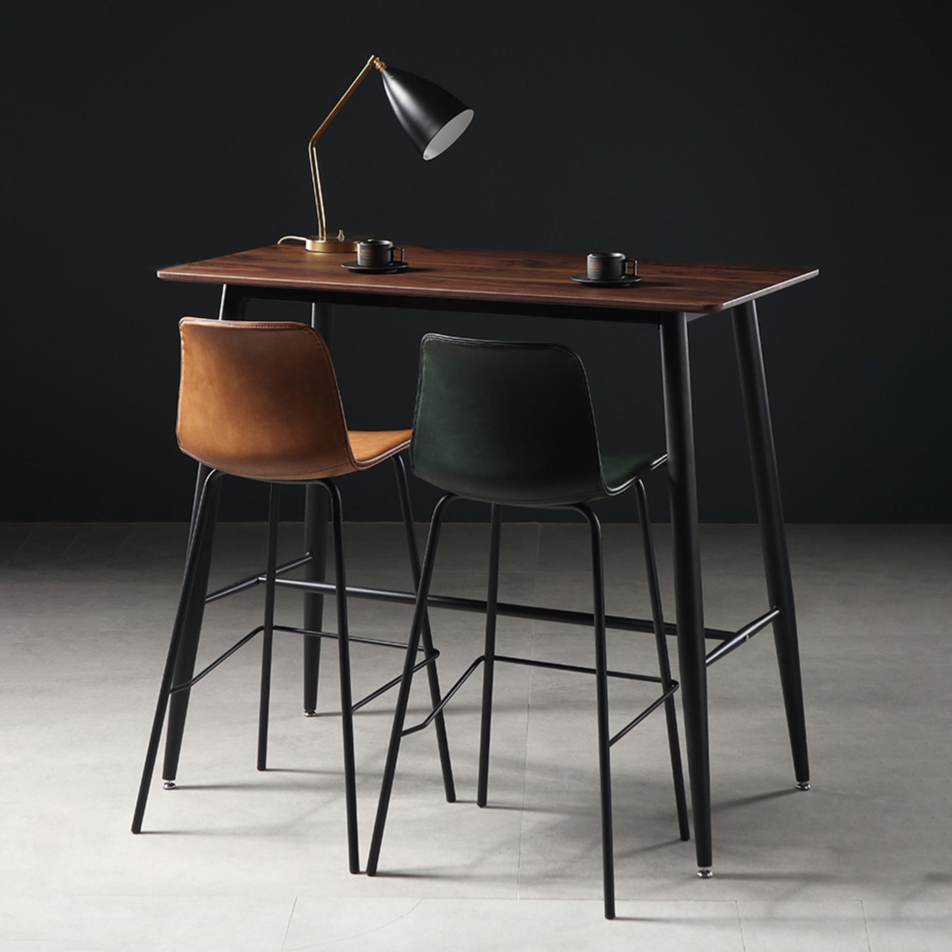 Glossy Leather Square Bar Stool Industrial Metal Stools with Back Legs