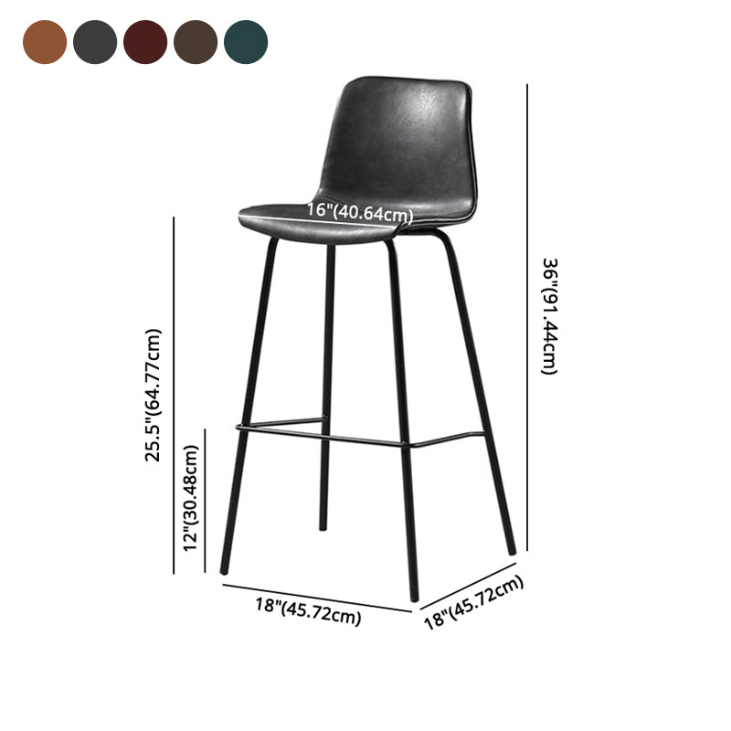 Glossy Leather Square Bar Stool Industrial Metal Stools with Back Legs