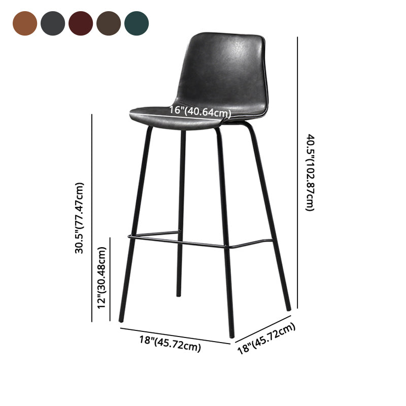 Glossy Leather Square Bar Stool Industrial Metal Stools with Back Legs