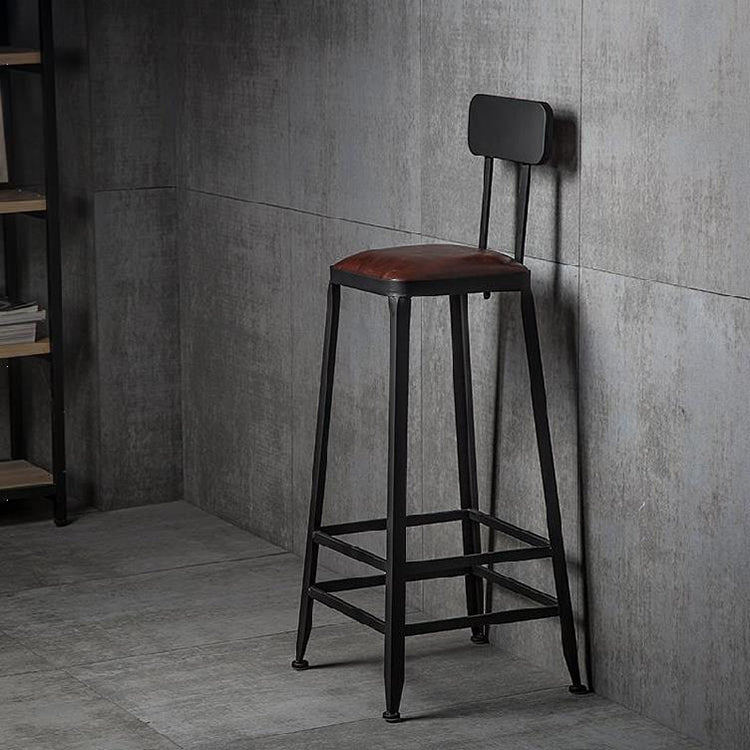 Industrial Brown Leather Bar Stools Square Stool with Metal Base