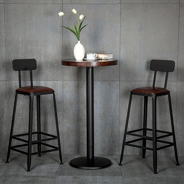 Industrial Brown Leather Bar Stools Square Stool with Metal Base