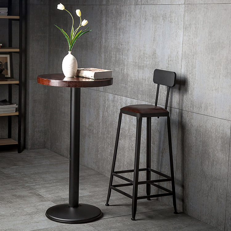 Industrial Brown Leather Bar Stools Square Stool with Metal Base