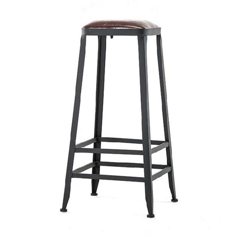 Industrial Brown Leather Bar Stools Square Stool with Metal Base