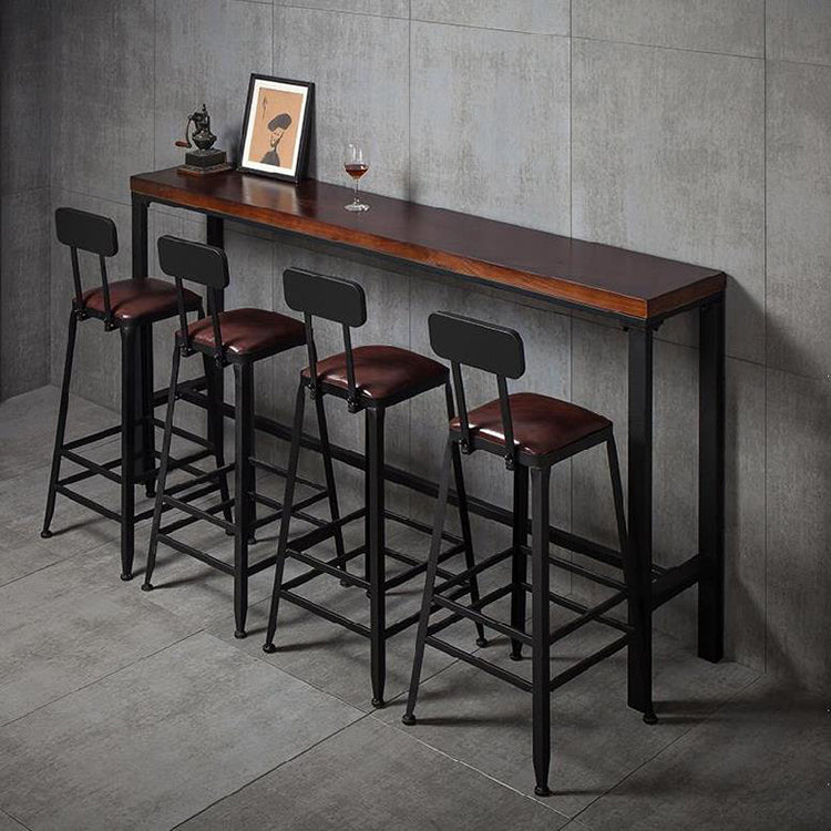 Industrial Brown Leather Bar Stools Square Stool with Metal Base