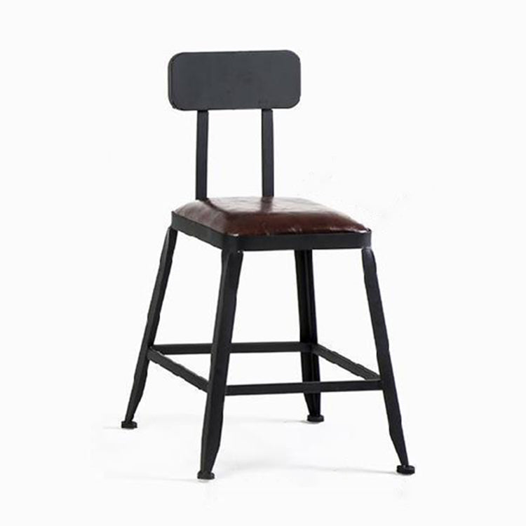 Industrial Brown Leather Bar Stools Square Stool with Metal Base