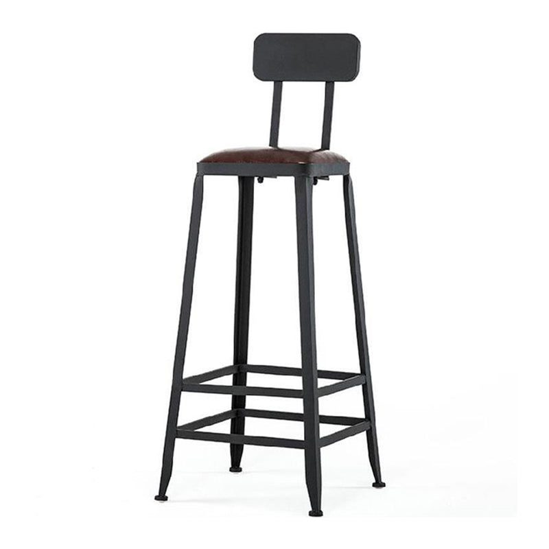 Industrial Brown Leather Bar Stools Square Stool with Metal Base
