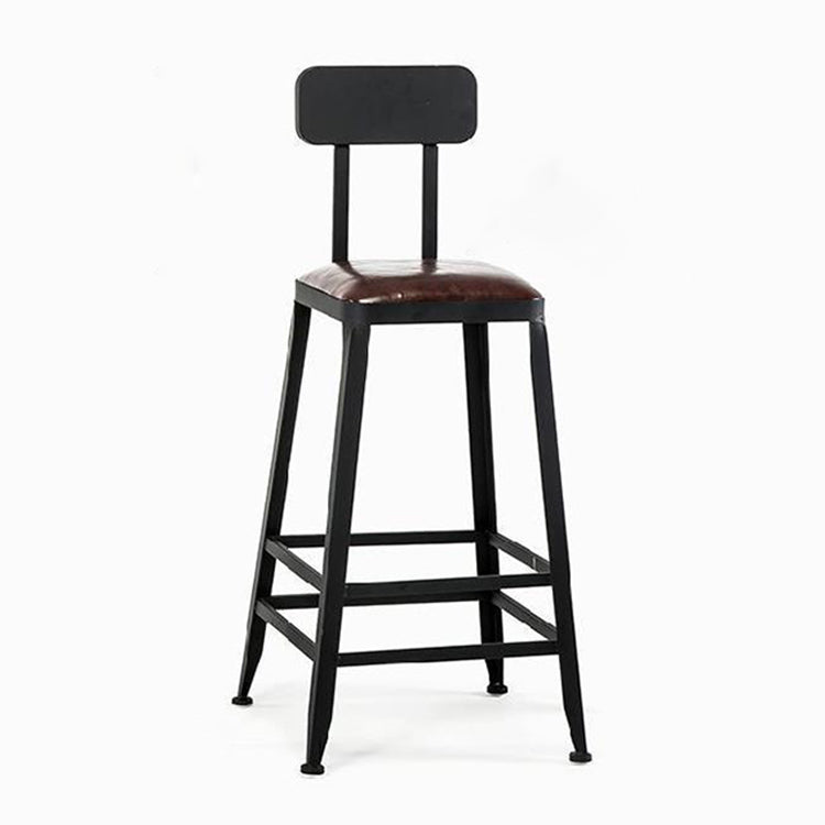 Industrial Brown Leather Bar Stools Square Stool with Metal Base