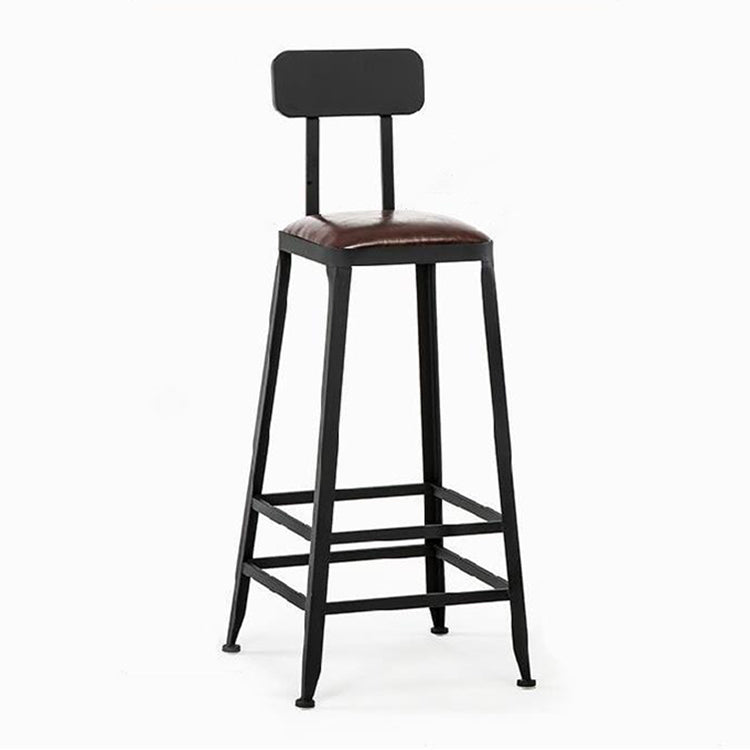 Industrial Brown Leather Bar Stools Square Stool with Metal Base