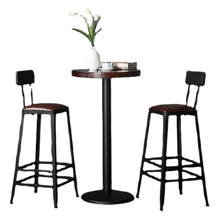 Industrial Brown Leather Bar Stools Square Stool with Metal Base