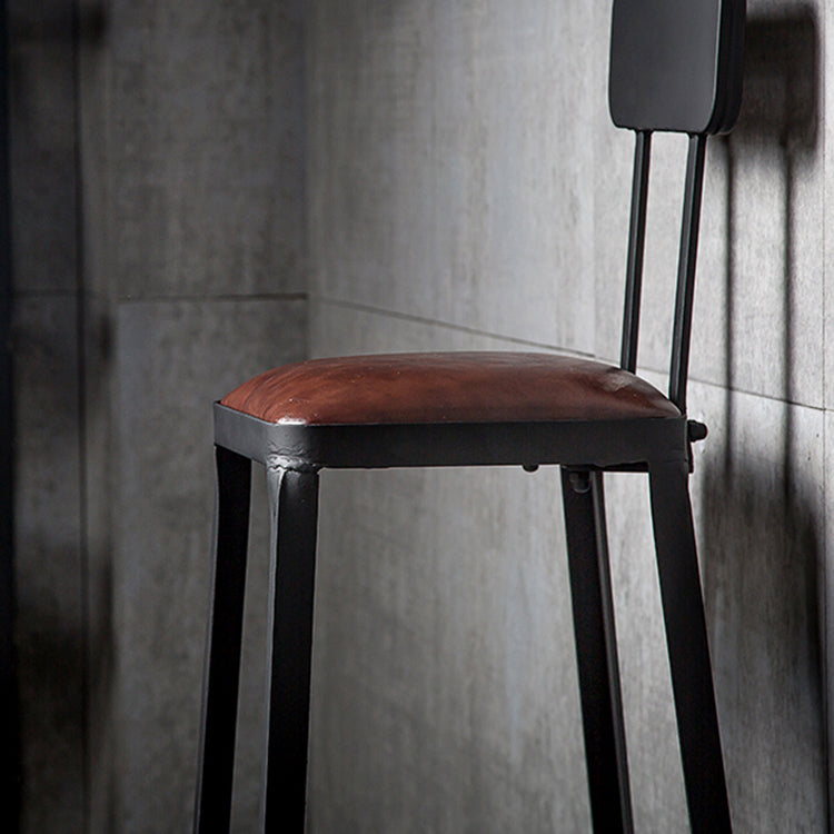 Industrial Brown Leather Bar Stools Square Stool with Metal Base