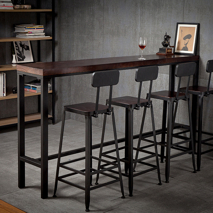 Industrial Brown Leather Bar Stools Square Stool with Metal Base
