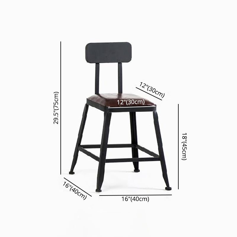 Industrial Brown Leather Bar Stools Square Stool with Metal Base