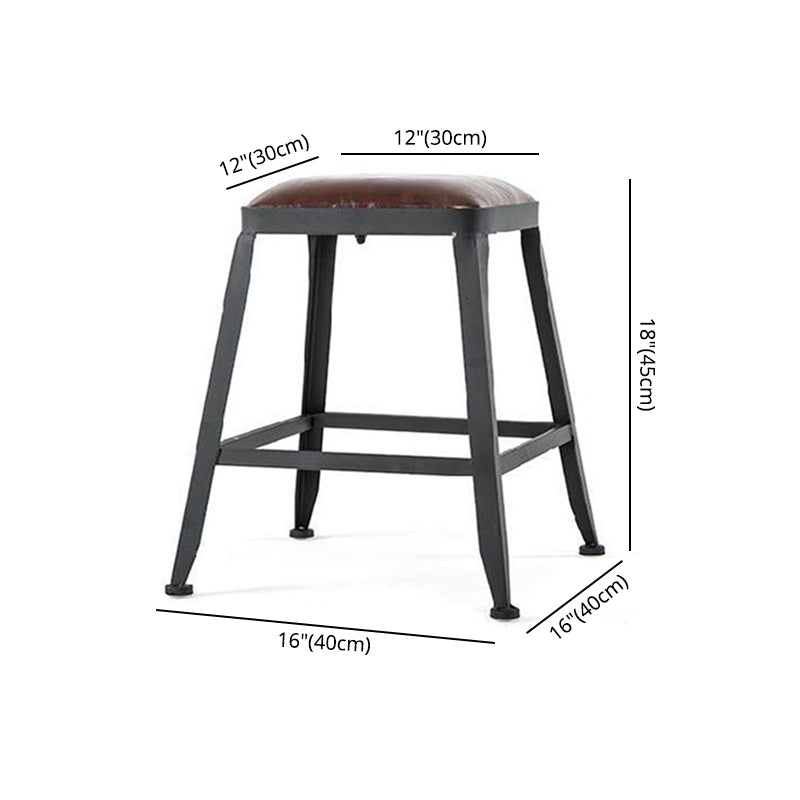 Industrial Brown Leather Bar Stools Square Stool with Metal Base