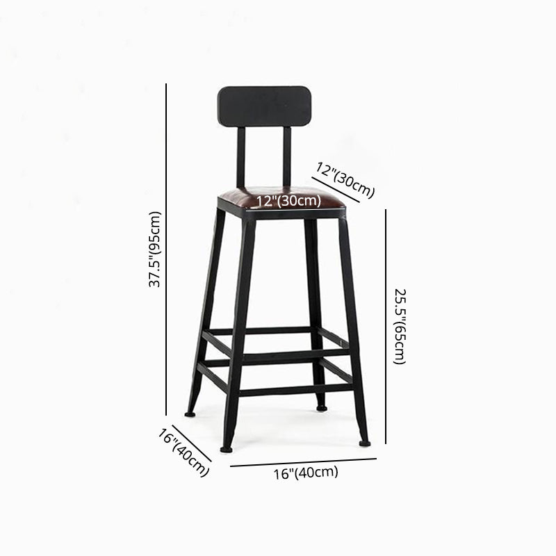 Industrial Brown Leather Bar Stools Square Stool with Metal Base