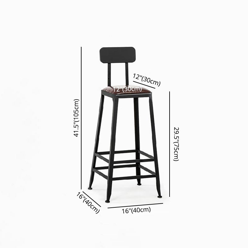 Industrial Brown Leather Bar Stools Square Stool with Metal Base
