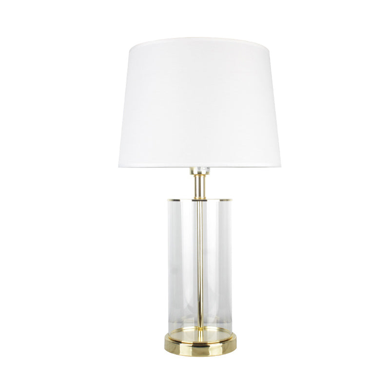 Modernismo 1 scrivania head leggera leggera lampada da tavolo da tamburo affusolato conico con tonalità in tessuto