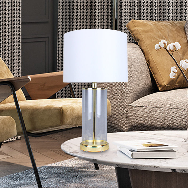 1 Glühbirnen Esstisch leichte weiße kleine Schreibtischlampe mit Trommelstoffschatten