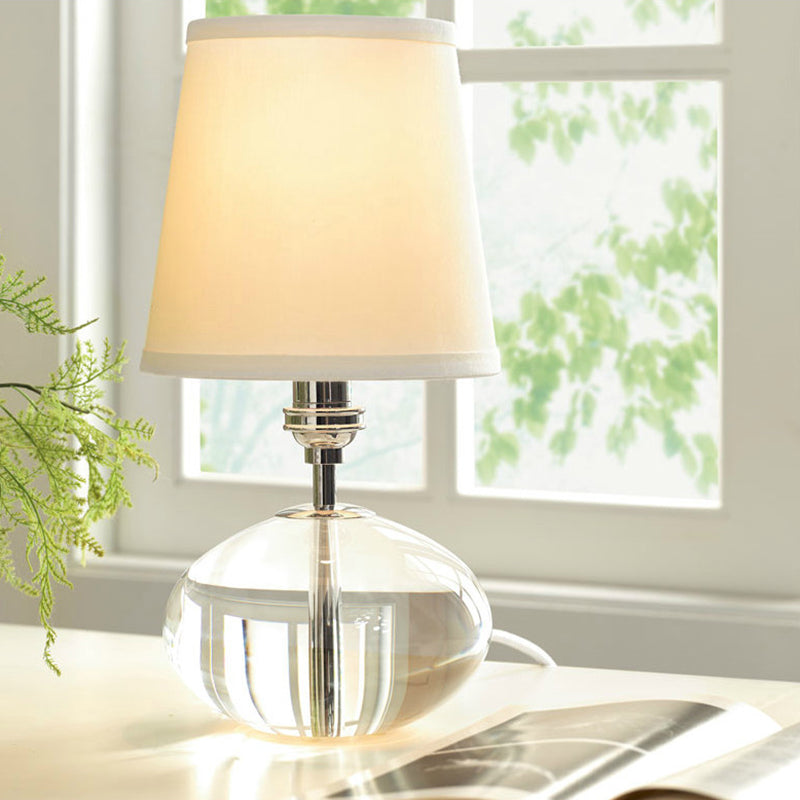 Luz de la mesa de tela oblonga Simplicidad Clear Crystal 1 cabeza Lámpara de escritorio pequeña en blanco
