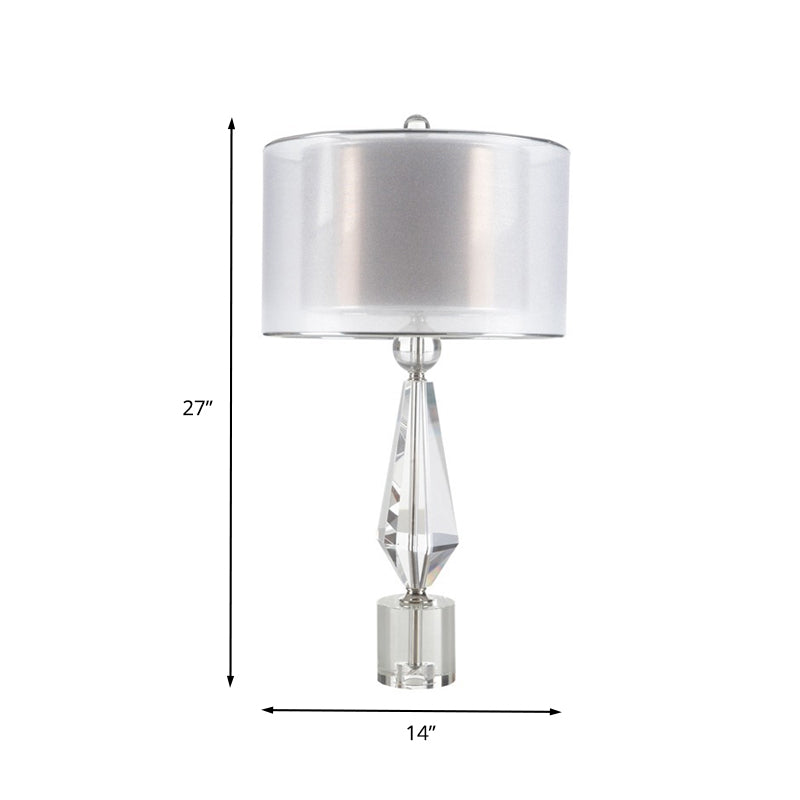 Stofcilinder bureau licht modernistisch 1 lamp witte nachttafellamp met heldere kristalbasis