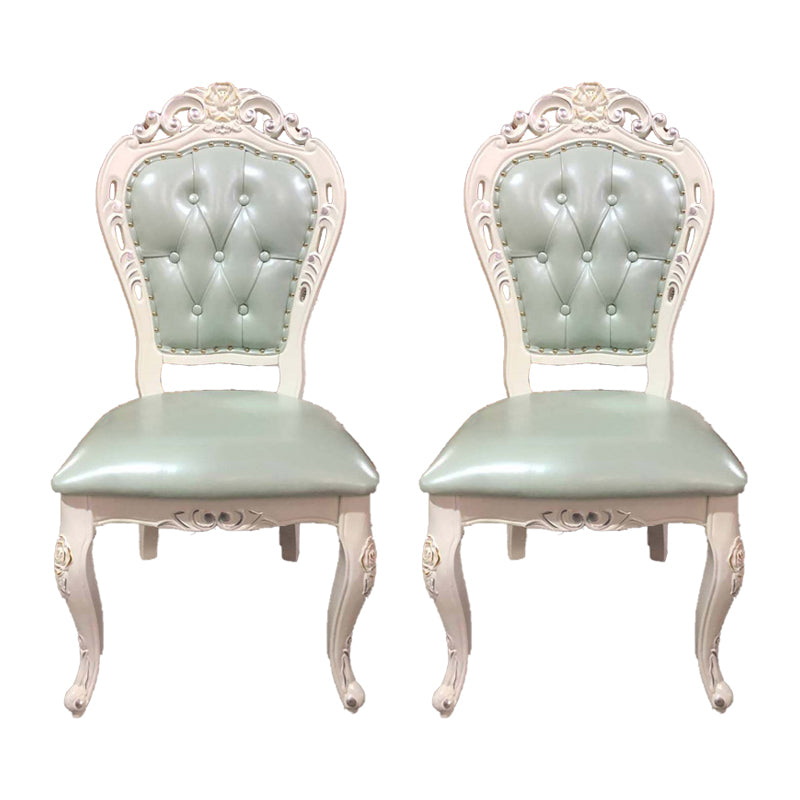 Silla victoriana de madera de caucho con respaldo King Louis, silla de comedor de cuero con acabado mate (juego de 2)