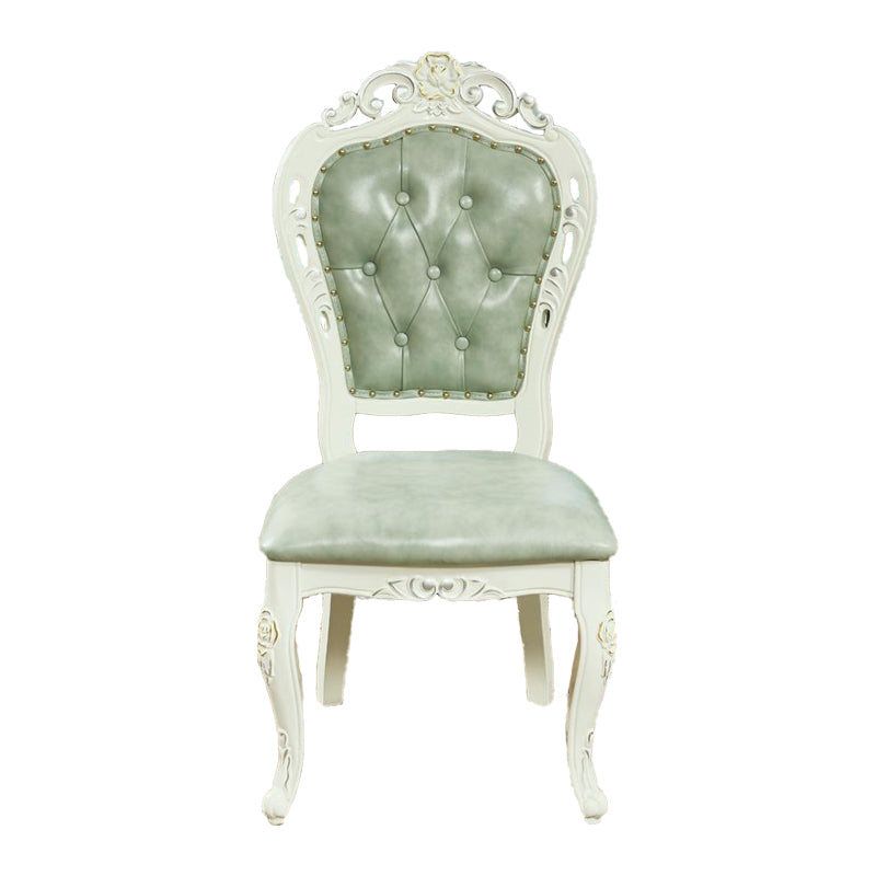 Silla victoriana de madera de caucho con respaldo King Louis, silla de comedor de cuero con acabado mate (juego de 2)