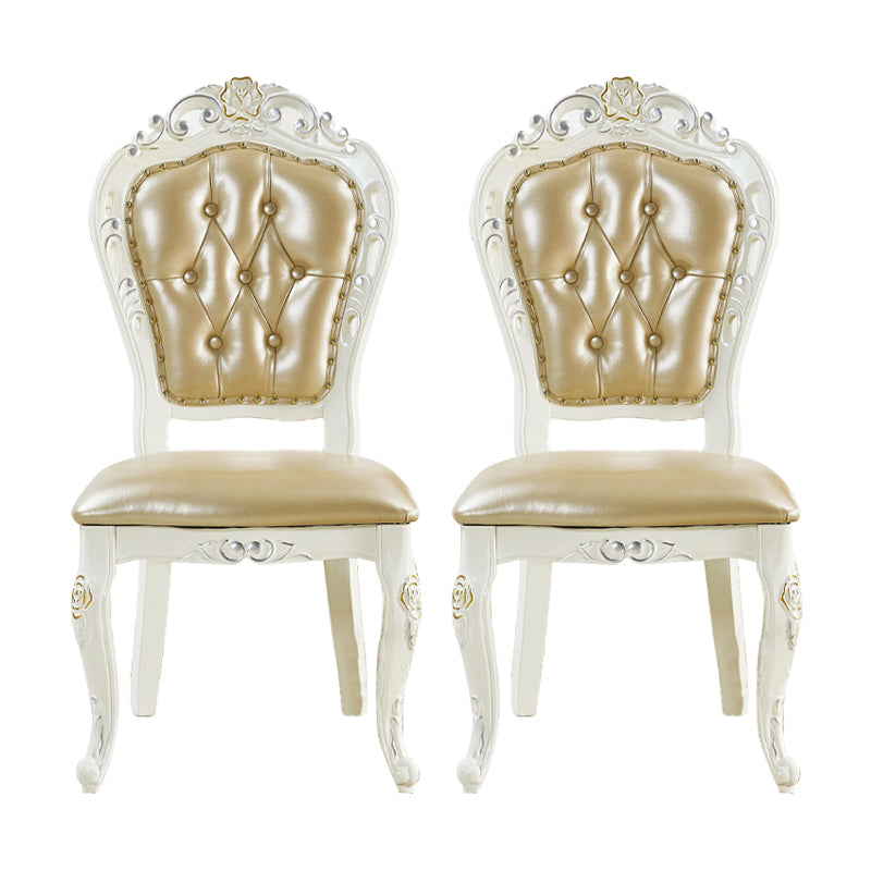 Chaise de salle à manger victorienne en bois d'hévéa avec dossier King Louis en cuir au fini mat (Ensemble de 2)