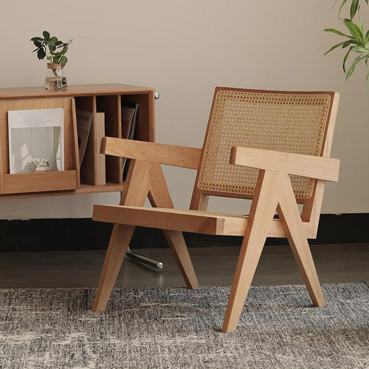Silla de comedor de madera tradicional, sillón de comedor con respaldo de caña para uso doméstico